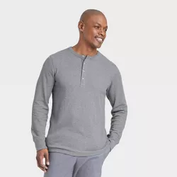 Men's Long Sleeve Textured Henley Shirt - Goodfellow & Co™ Gray XXL