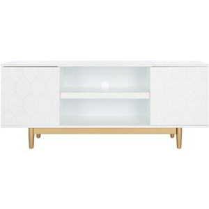 Kit 2 Shelf Pattern Media Stand - White/Gold - Safavieh - 1 of 4