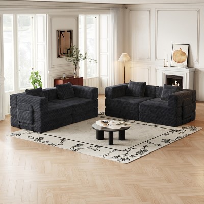 72.4" Convertible Corduroy Sofa Bed with Storage Pockets,2-Seat 4-Seat Folding Sleeper Couch for Living Room,Bedroom-Baofuwish