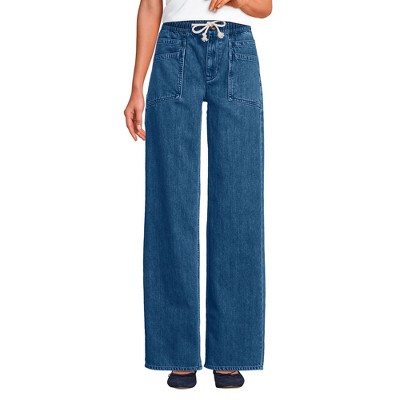 Lands' End Women's Lightweight Denim High Rise Relaxed Straight Pull On Pocket Jeans