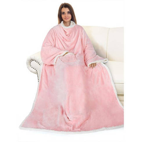 Wearable Blanket with Sleeves Soft Fleece Snuggy Robe Wrap Sofa Couch TV  Adult