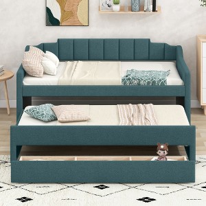 SeaCamel Twin Soft Upholstered Daybed - 3 Storage Drawers & Roll-Out Trundle, Grey, Stylish Cozy for Bedroom/Guest Room - 1 of 4