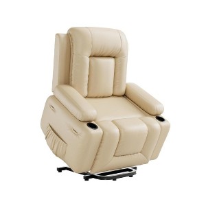 E Power Lift Recliner Chair Wide Seat Adjustable Back Leg Rest Optional Heating Massage Features Faux Leather Comfort Seating Living Room - 1 of 4
