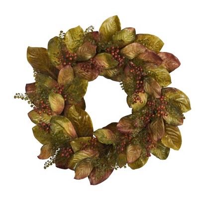 Nearly Natural 30 Fall Magnolia Leaf And Berries Artificial Wreath   GUEST 77d1b94f A31e 4fa0 8a68 C3ee6b57ba21