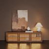 POVISON 59" Mid-Century Modern Wood Slatted TV Stand with LED lights, LED TV Stand, Walnut Color TV Console - 2 of 4