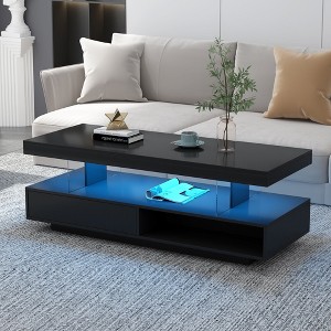 PAGED Modern Coffee Table with 2 Drawers and Display Shelves,51.2" Center Table with LED Lights for Living Room,Office - 1 of 4