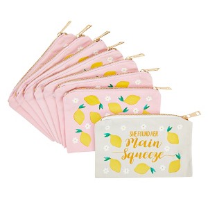 Sparkle and Bash 8 Pack Reusable Bridesmaid Gift Bags, Pink, White, with Gold Foil Zipper, 7 x 5 In - 1 of 4