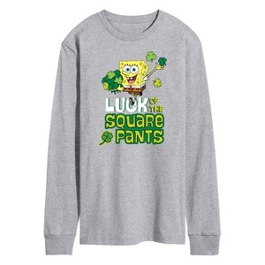 Men's SpongeBob Squarepants Luck Of The Square Pants Long Sleeve Graphic T-Shirt - Athletic Heather - 2 X-Large - 1 of 4