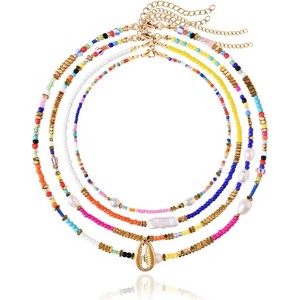Handmade Boho Pearl Necklace Colorful Beads 18K Gold Plated Choker - 1 of 4