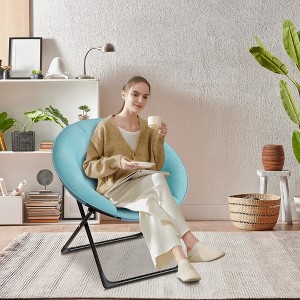 Saucer Chair, Faux Fur Circle Chair, Foldable Lounge Chair for Adults, Teens & Kids, Folding Moon/Mushroom/Round Style Comfy Accent Seat for Bedroom - 1 of 4