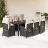vidaXL 9 Piece Patio Dining Set with Cushions - Black Poly Rattan, Tempered Glass Table - Garden, Backyard, Deck, Patio - 2 of 4