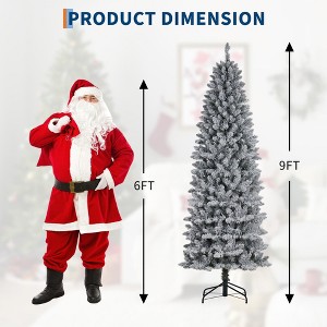Prelit Flocked Pencil Christmas Tree with Lights, Slim Artificial Xmas Tree with Snowy Branch Tips & Sturdy - 1 of 4