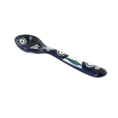 Blue Rose Polish Pottery Peacock Sugar Spoon