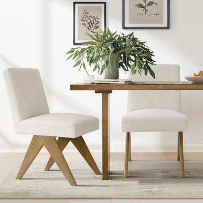 Morgan Set of 2 Solid Wood Dining Chair,18.5" Wide Upholstered Seat and Back,Linen Dining Chairs with Upside Down "V" Shape-Maison Boucle