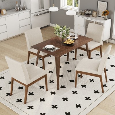 5-Piece Dining Set for 4,Solid Wood Dining Table and 4 Upholstered Dining Chairs for Small Space,Dining Room,Living Room-Tanpinhause