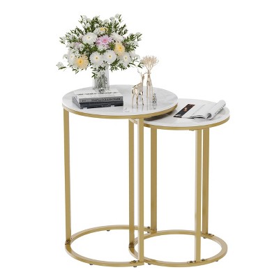 2PCS Elegant High Gloss Nesting Side Round  Table