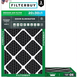 Filterbuy 20x30x1 Air Filter (2-Pack), Pleated MERV 8 Odor Eliminator Replacement HVAC AC Furnace Filters (Actual Size: 19.63 x 29.63 x 0.75) - 1 of 4