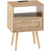 Acekool Modern Rattan Nightstand with Drawer, Natural Wood Bedside Table with USB Charging and Power Outlet for Bedroom and Living Room - 4 of 4
