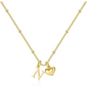 Heart Initial Necklace for Women & Girls, 14K Gold Plated Letter Pendant Birthday Gift - 1 of 4