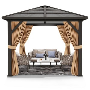 Canopy Gazebo with PC Patio Roof, Mosquito Netting, Anti-UV, Permanent Pavilion for Patio, Backyard, Lawn, Grey - 1 of 4