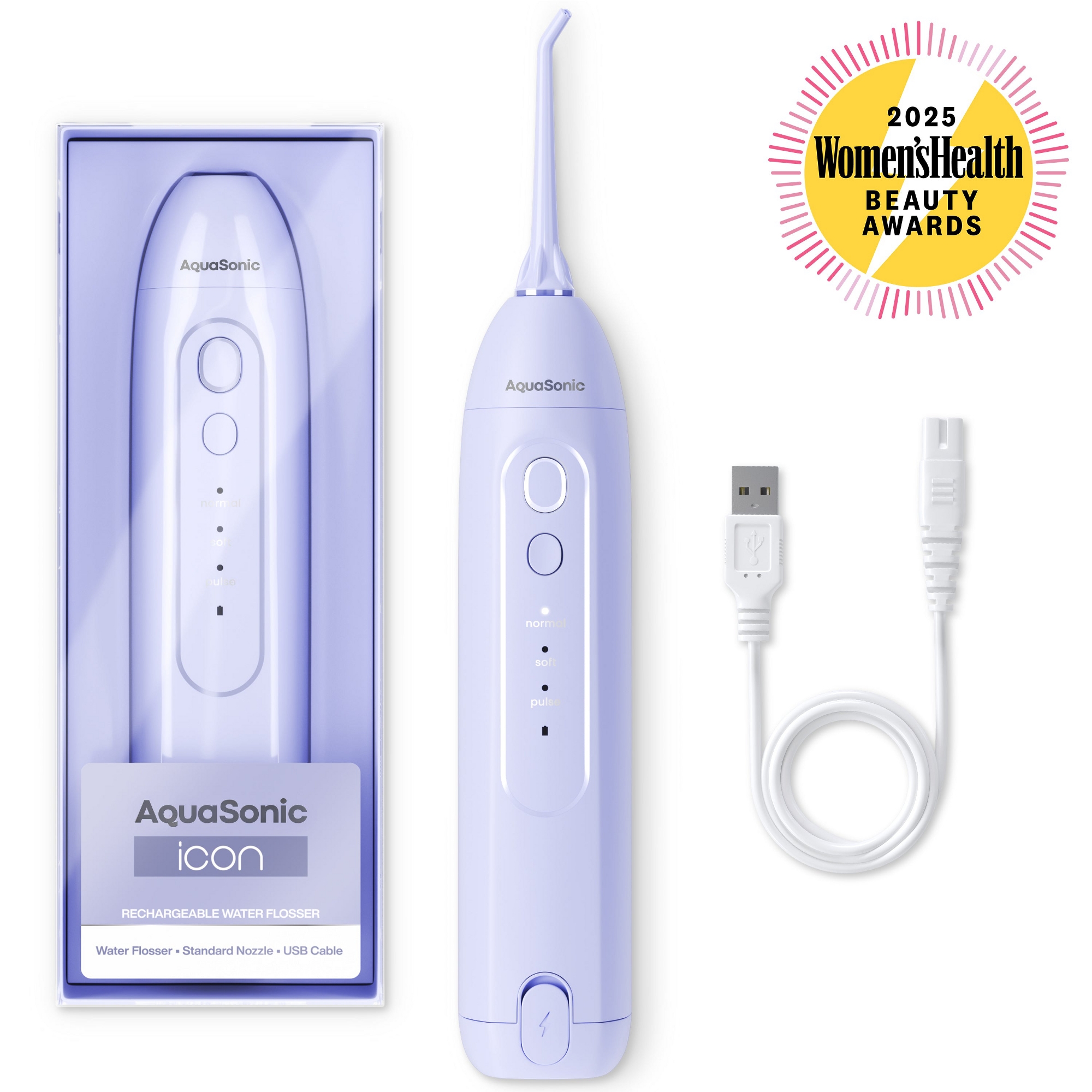 AquaSonic Icon Electric Water Flosser - 150ml Tank, Cordless Rechargeable, Waterproof, Portable Oral Irrigator Purple