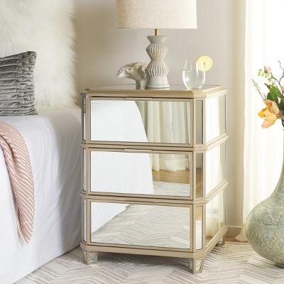 Transitional 3-Drawer Mirrored Nightstand in Transparent Finish