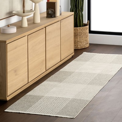 Kirby Cream Geometric Reversible Cotton Runner Rug