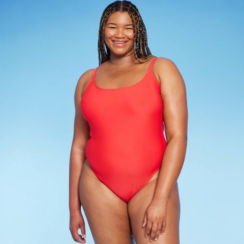 Women's High Leg Cheeky Scoop Back One Piece Swimsuit - Wild Fable™ Red 14  : Target