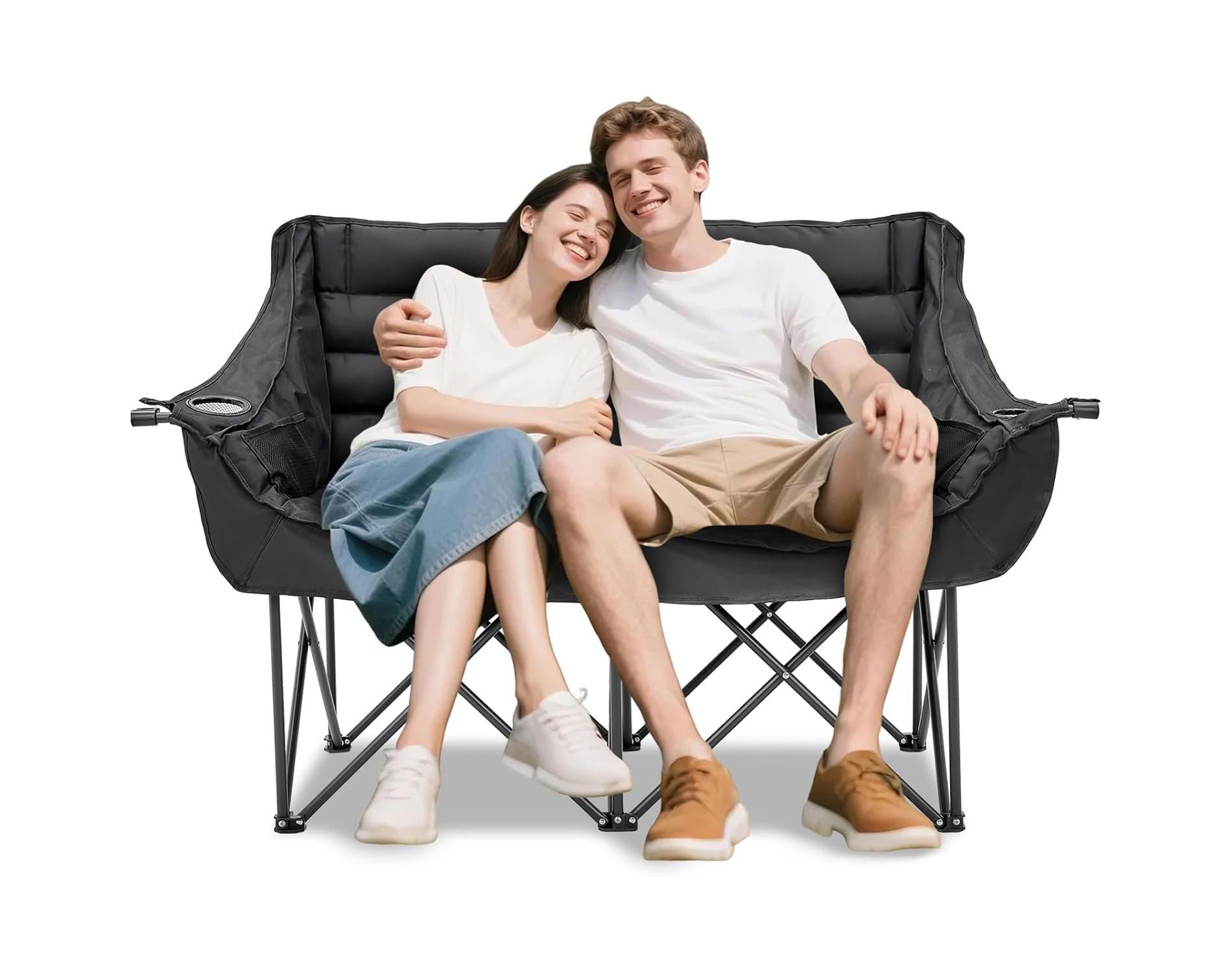 Docred Oversized Double Camping Chair, Folding 2 Person Camping Chair Loveseat, Lawn Chairs with Carrying Bag
