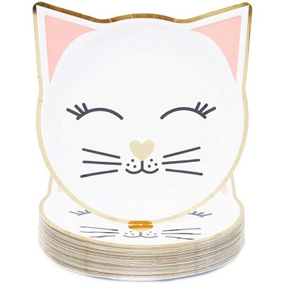 Blue Panda 48Pcs Cat with Gold Foil Disposable Paper Plates 9.5" x 9.9" for Birthday Party