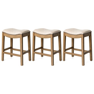 Maven Lane Adrien Upholstered Backless Saddle Kitchen Stool, Set of 3