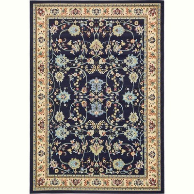 Navy Blue and Ivory Synthetic 4' x 6' Reversible Area Rug