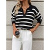 Clearlove Womens Striped Collared Sweater V Neck Long Sleeve Ribbed Knit Pullover Casual Fall Chunky Sweater - 4 of 4