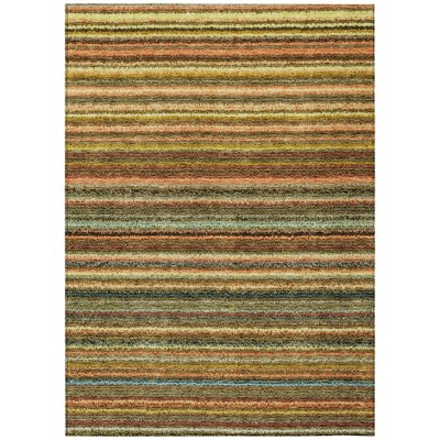 Coral Gold And Green Striped Washable Indoor Outdoor Area Rug