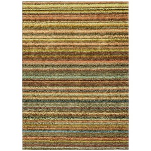 Coral Gold And Green Striped Washable Indoor Outdoor Area Rug - 1 of 4