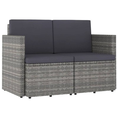 VidaXL 2-Seater Patio Sofa with Cushions Gray Poly Rattan