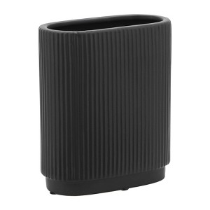 Sagebrook Home Simple Ceramic Vase - Contemporary Black Ridged 8" Vase for Floral Arrangements - Stylish Table Centerpiece - Home, Office or Event - 1 of 4