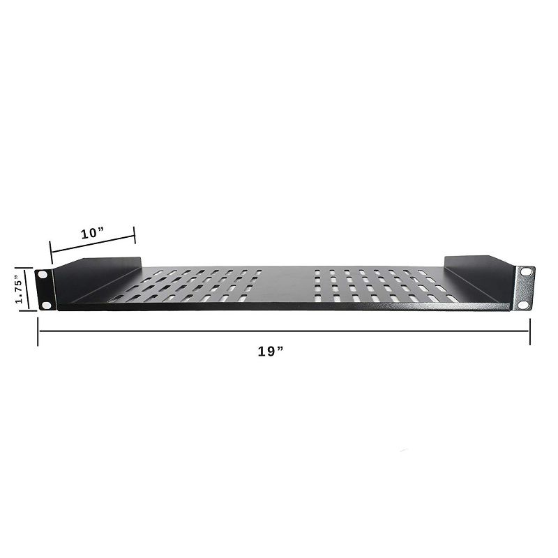 Rolled Steel Cantilever Rack Shelves - Set of 2 Universal Vented 1U Trays for 19-Inch Network Server Cabinets and AV Equipment by SimpleCord (Black), 2 of 7