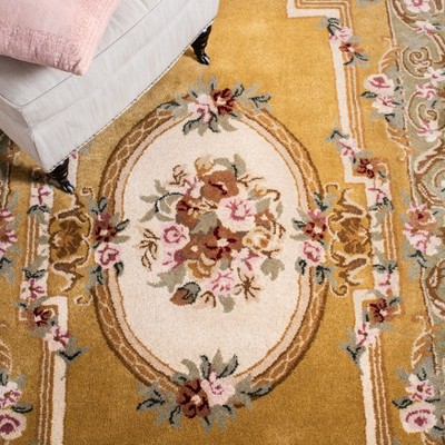 Ivory and Green Hand-Tufted Wool Runner Rug