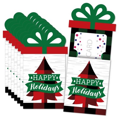 Big Dot of Happiness Holiday Plaid Trees - Buffalo Plaid Christmas Party Money and Gift Card Sleeves - Nifty Gifty Card Holders - 8 Ct