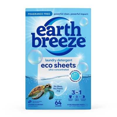 Earth Breeze Laundry Detergent Sheets - Fragrance-Free Eco Sheets - 32ct - 64 Loads
