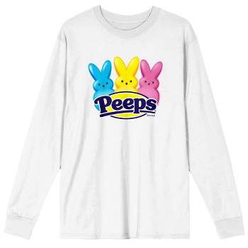 Peeps Logo With Bunnies Men's White Long Sleeve Crew Neck Tee