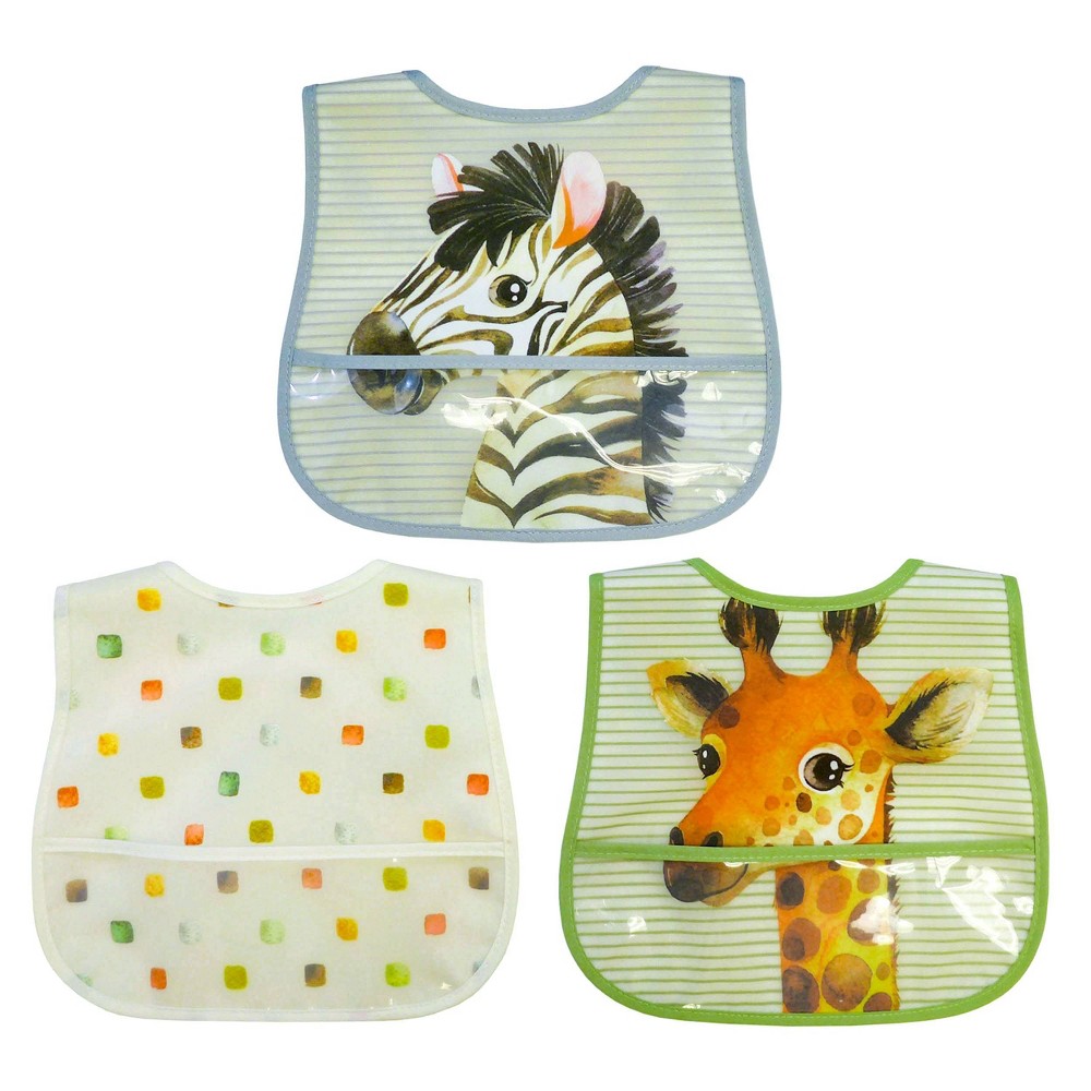 Neat Solutions Toddler Bib Set Peva/Knit Terry - Neutral Safari - 3pk