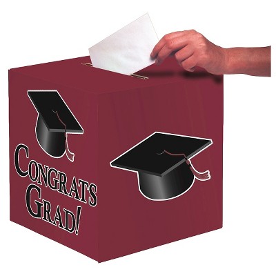 Burgundy Congrats Grad! Party Card Box