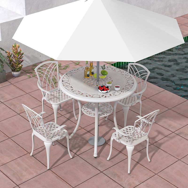 Tangkula 5 Pieces All-Weather Outdoor Cast Aluminum Dining Set Round Dining Table, 4 of 10