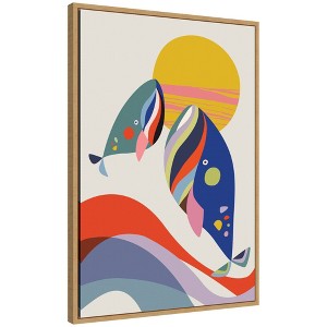 Kate & Laurel All Things Decor 23"x33" Sylvie Retro Coastal Mom and Baby Whales Framed Canvas by Rachel Lee Natural - 1 of 4