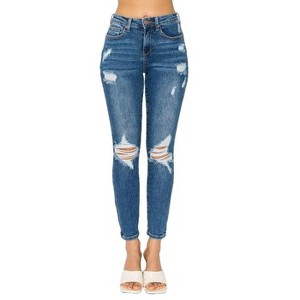 Wax Jeans Women's Butt I Love You Push Up High Rise Ripped Skinny Denim Jeans - 1 of 3