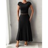 Women Two Piece Skirt Set Casual Crew Neck Short Sleeve Cropped Top Elastic Waist Swing Midi Skirts - 2 of 4