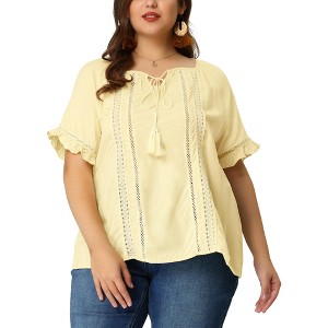 Agnes Orinda Women's Plus Size Lace Hollow Out Tassel Ruffle Boho Blouses - 1 of 4