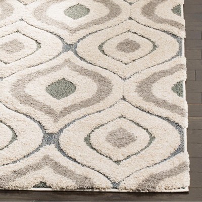 Cream and Light Blue Geometric Shag 4' x 4' Square Rug